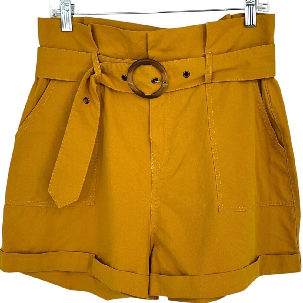 NWT MINKPINK Riley Paperbag Utility Short Mustard Yellow Belted Cuffed Size M